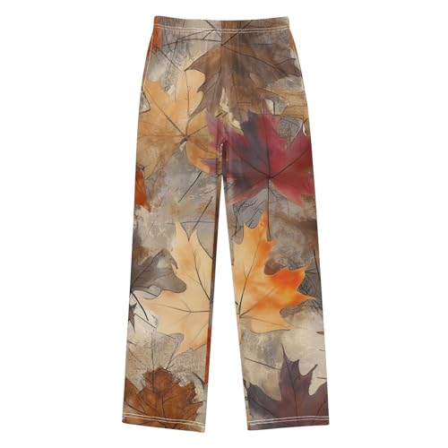 ZZXXB Retro Maple Leaves Boys Long Pants Soft Trousers Elastic Waist Kids Lounge Bottoms with Pockets S-XL