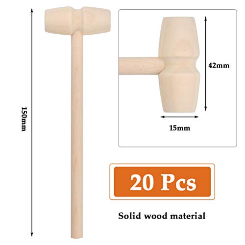 TIMESETL 20Pack Wooden Hammer for Chocolate, Wooden Mallets Breakable Heart Hammer for Chocolate Heart, Toy Mallets for Kids, Crafts and Party Game Props