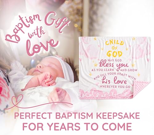 Image of Huglanket Baptism Gifts for Girls - Baptismal Gifts, Christening Gifts for Baby Girls - Baby Dedication Gifts from Godmother, Godfather, Godparent - Pink Plush Dimple Dot Soft Fleece Blanket, 30 inchx 36 inch