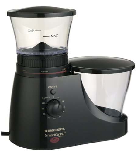 Black & Decker SmartGrind Deluxe Coffee Bean Burr Mill, front view.