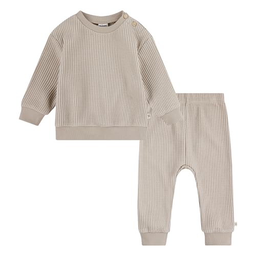 HUGGIES Waffle Knit Crewneck Sweatshirt and Pants 2-Piece Outfit Set - image 1