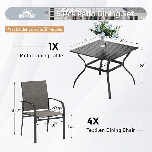 Image of SUNSHINE VALLEY 5pc Patio Dining Set, 37 inch Square Table & 4 Brown Chairs
