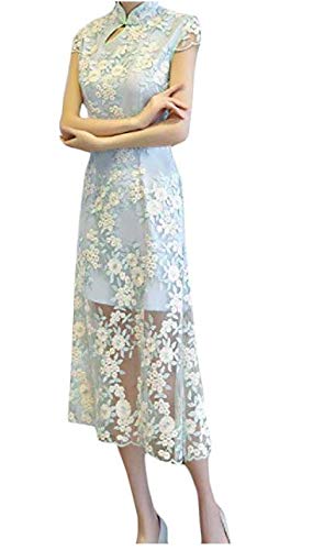 Buy Dgrt5yrt5y Sexy One Piece Dress Chinese Style Lace Hollow Cheongsam Dress Plus Size Dresses Blue
