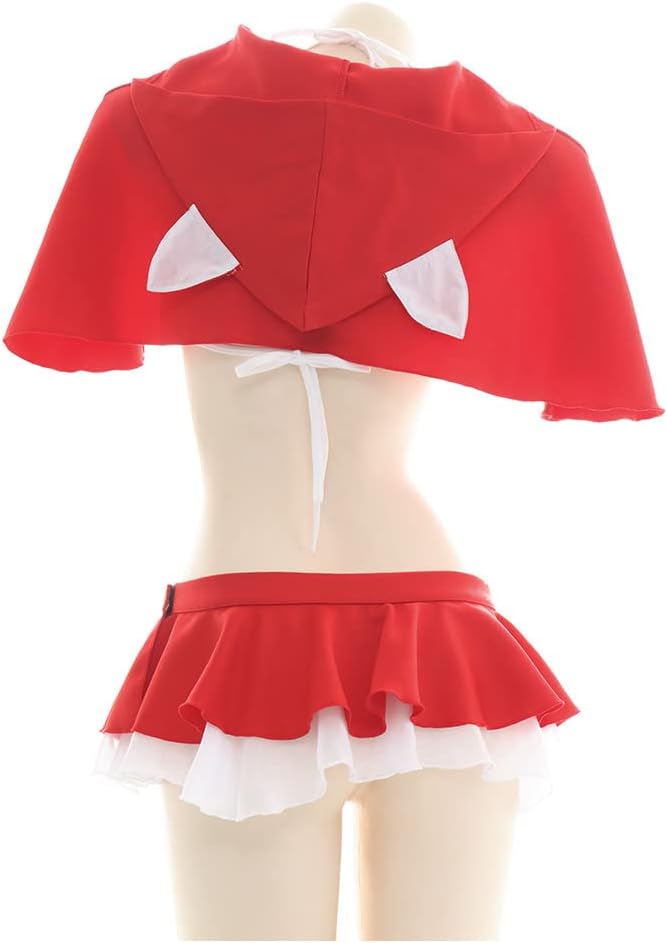 SINROYEE Sexy Christmas Lingerie Set Holiday Outfits Sheer Sleepwewar hooded top Anime cosplay
