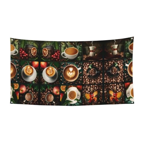 MINDBBDFJ Coffee Collage-1 Print Banners And Signs For Outdoor/Indoor,Personalized Banner Customizable Parties Halloween Banner (180x90cm)