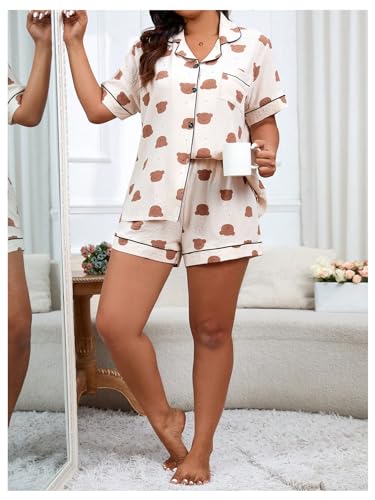 Image of Verdusa Women's 2 Piece Pajama Sets Summer Pajamas Cute Pj Set Lounge Matching Pjs Button Shirt with Shorts