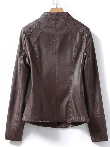 Womens Sheepskin Leather Jackets Short Zipper Motorcycle Coats Stand Collar Leather Jackets3