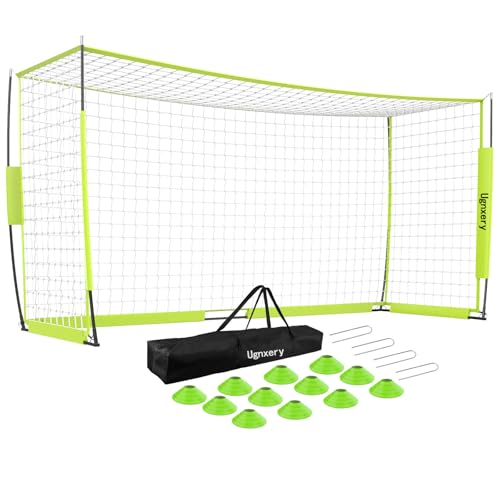 Ugnxery Portable Soccer Goal, Detachable 12x6 FT Soccer Goals Net for Backyard, Quick Setup Training Equipment with 1 Carry Bag, 12 Training Cones (Green)
