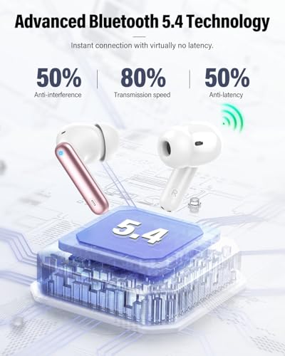Wireless Earbuds Bluetooth 5.4 Noise Cancelling 36H Rose Gold