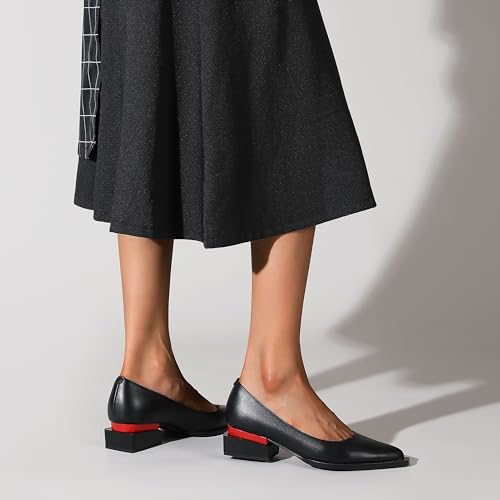 Image of LingxiaUne Dress Shoes for Women, Comfortable Dressy Flats, Womens Chunky Heel Pumps with Arch Support and Pointed Toe