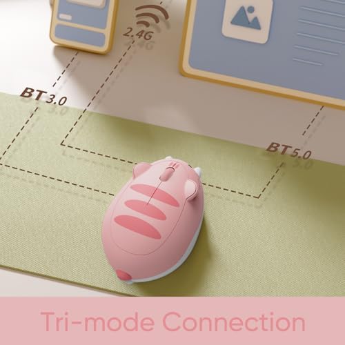 Akko Cat Theme Wireless Gaming Mouse Pink, Tri-Mode Mouse BT3.0/BT5.0/2.4G, Cute Optical Cordless Cartoon Mice for Computer/Laptop/Desktop/PC, Compatible with Mac/Win (Pink Angie) - 2