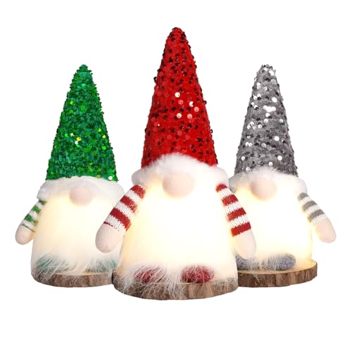 Weihnachtsdeko Wichtel mit Licht 3 Stück – LED Weihnachtswichtel...