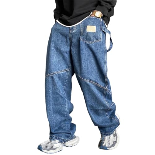 Men’S Hip Hop Trendy Baggy Straight Denim Cargo Pants Slim Fit Button Fly Distressed Full Length Casual Wear Jeans