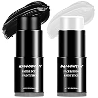 White Black Face Paint Pens - Halloween Makeup Stick Professional Kit Kids Adults, Face Paints Set for Zombie Skeleton Joker Clown, Body Painting Make up for Fancy Dress Festivals Waterproof 40g