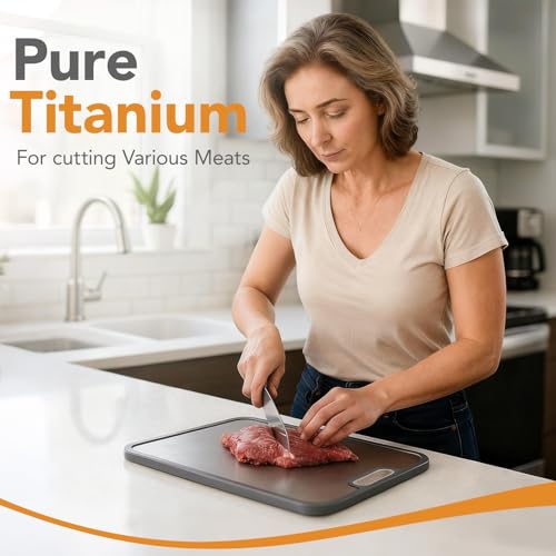 Tabla de Cortar de Titanio para Cocina, 2 en 1 con Doble Cara: Titanio Puro de Grado Alimentario y Polipropileno con Paja de Trigo, Fácil de Limpiar, Tamaño Grande 40,6 cm x 27,9 cm miniatura 4
