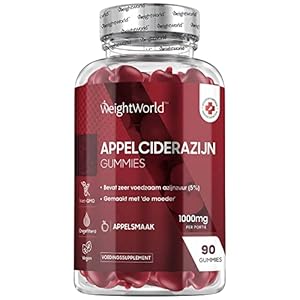 Apple Cider Vinegar gummies – 1000 mg – Ongefilterd en met de moeder – 90 vegan appelciderazijn gummies – Verrijkt met vitamine B6, B12, C, foliumzuur en rode biet – Gelatinevrij – Van WeightWorld
