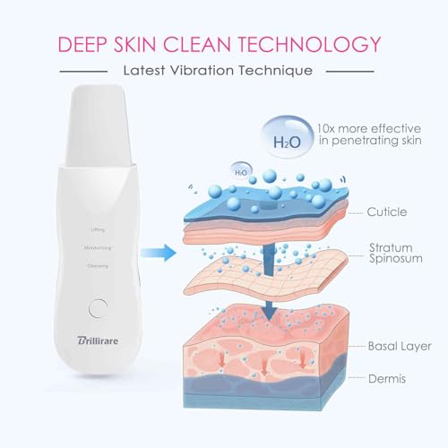 BRILLIRARE Face Scrubber, Skin Spatula, Facial Silicone Pore Cleaner, Rechargeable All Skin Types Waterproof Blackhead Remover Tools for Deep Cleansing, Exfoliating, 3 Modes Wireless, White