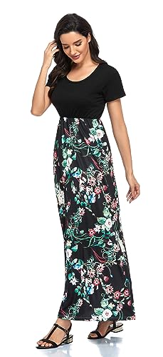 Image of Lacavocor Womens Short Sleeve Maxi Dresses Empire Waist Long Dress