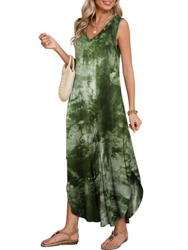 Image of BELAROI Womens Plus Size Maxi Dress Sundress Summer Casual Sleeveless V Neck Pockets Beach Swimsuit Coverup Loose