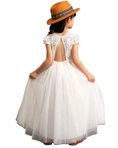 BIBIHOU Girls Kids Lace Tulle Party Holiday Wedding Maxi Flower Girl Dress