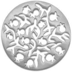 Yair Emanuel Round Aluminum Trivet with Silver Oriental Pomegranates
