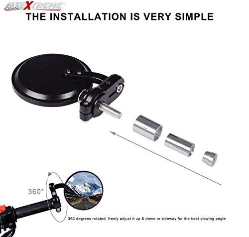 Allextreme Aluminum EXBSMB2 Universal Foldable Round Bar End Side Rear View Convex Mirrors for Motorcycles & Bikes (Black), 2 Pieces