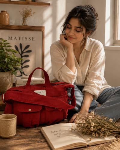 Image of ROUGH Canvas Cotton messenger bag.15'' Lap top. Large size 36x27x11 cm(12Ltr) Metal zipper closure. Allround pockets. Vintage look. Antique fittings.Sustainable