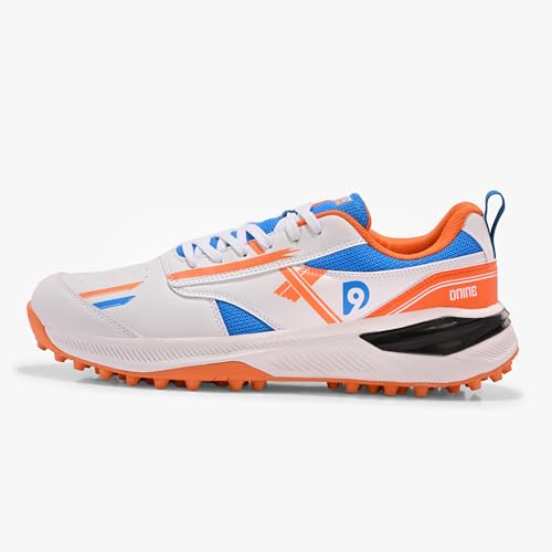 Image of DNINE Blaster Men, Rubber Studs, Cricket Shoes, Sun Orange /Diva | Blue /White | White /Red