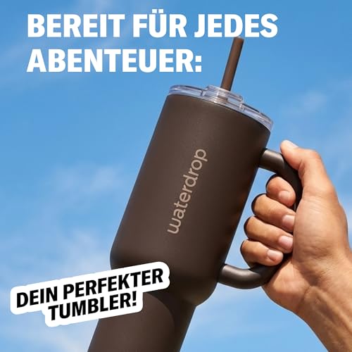 waterdrop® Thermobecher mit Strohhalm 1,1L – Auslaufsichere, robuste Trinkflasche mit aufklappbarem Trinkhalm, Hält 12h kalt, Trinkbecher mit Deckel, isolierte Edelstahlflasche 2