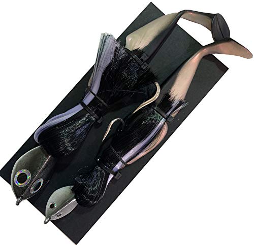 Tony Maja - Magic Maja Mojo 16 oz & 6 oz Mojo Lure Loaded with 9-Inch Swimbait Shad Bodies Tandem Parachute Rigged & Ready (Black White)