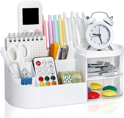 Image of INKULTURE Plastic Desk Organiser, Desktop Drawer Organiser, Cosmetics Storage Organiser, Cute Desk Storage For Office Supplies, Bathroom Counter Or Chest Of Drawers, Cream