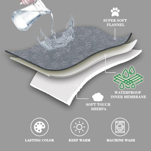 Pet Blankets for Dogs, Waterproof Cat Blanket Washable - Sherpa Fleece Puppy Blanket, Soft Plush Reversible Throw Protector for Bed Couch Car Sofa - Image 3
