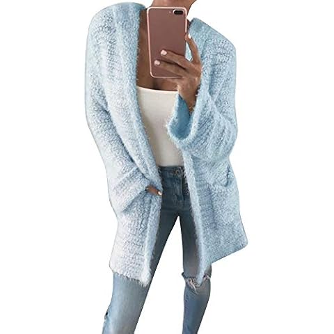 Womens Coat Hooded Knit Cardigan Pocket,Girls Winter Coat Baggy Long Sleeve Tops Fluffy Hoodies Warm Cardigan Overcoat Outwear Classic Sweater Pullover Jumper(UK Size 6-20) Blue Cover