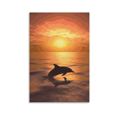 Impression sur toile dauphin et coucher de soleil moderne pour salon