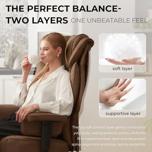 Image of Dowinx Big and Tall Office Chair 400 Lbs with Rotating Massage Lumbar Support, Wide Thick Seat Cushion and Adjustable Armrest,Computer Gaming Chairs with Footrest,Brown