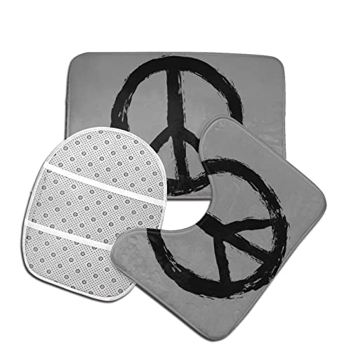 DIRYKILP Badematte + Konturmatte + Toilettendeckelbezug, Friedenszeichen 3 Stück Badematte Set, mit rutschfester Klebeunterseite – Bild 5