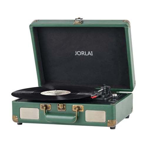Record Player Portable with Bluetooth Connection USB Playback and Built in Rechargeable Battery 3 Speed Turntable Suitcase Design Vinyl Player with Built in Speakers for Home or Travel