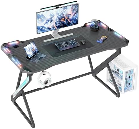BEXEVUE Escritorio de juegos LED – 100x60 cm Mesa de PC para game...