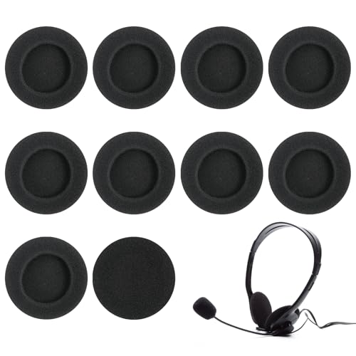 10 cuscinetti in schiuma per auricolari, cuscinetti in schiuma per auricolari, Ø60 mm, nero, ricambio universale, compatibili con cuffie Logitech H390, H600, H609, H760, G330, K550, confortevoli