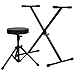 vidaXL Supporto per Tastiera Set con Sgabello Gambe Sostegno Base Appoggio Seduta Porta Pianola Stand Accessori Musica Strumenti Nero