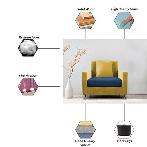 Image of Casaliving Garcia 1 Seater Sofa Set for Living Room (Blue Yellow Colour) Premium Fabric Sofa