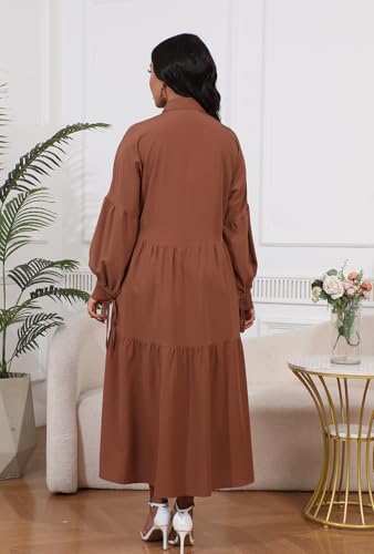 Image of Women's Long Sleeve Maxi Shirt Dress Elegant Button Down Loose Swing Party Dress