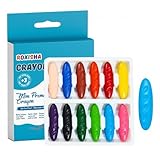 roxisha - Crayons de Cire Cacahuète 12 Couleurs – Premiers Crayons Bébé et enfants 3 Ans et plus - Gros, Ergonomiques, Faciles à Tenir – Non Toxiques, Lavables, Incassables – Premiers Dessins Enfants