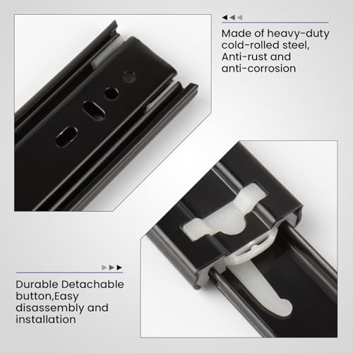 Image of LONTAN 1 Pair Black Side Mount Drawer Slides 12 Inch Heavy Duty Rails