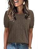 Plus Size Tops for Women Puff Sleeve Shirts Spring Clothes Maternity Cashmere Knit Sweaters Loose Fit Brown XL