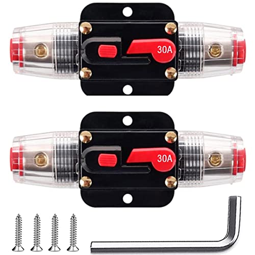Greluma 2PCS Fusible de réinitialisation de disjoncteur en ligne 30A, porte-fusible de réinitialisation 12V-24V DC 30A avec réinitialisation manuelle pour...