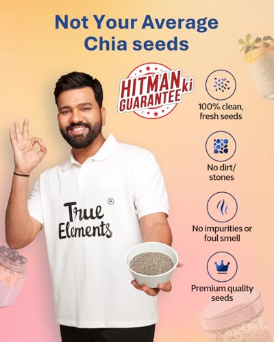 True Elements Chia Seeds 1000g - Non-GMO and Fibre Rich Seeds | Omega-3 rich Seeds for Eating | Healthy Snacks | Best for Weight Management