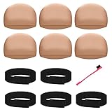 Elastic Band for Wigs, 5Pcs Headbands for Wigs Edges with Magic Tape, Wig Grip Band with 6 Wig Caps and 1 Wig Hair Edge Brush, Edge Laying Band for Baby Hair Frontal Wig Lay Down (23.6in x 1in)