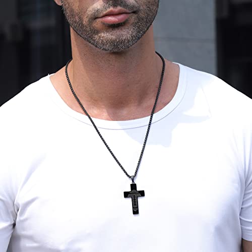Glitto Football Cross Necklace For Boys Men Stainless Steel Cross Pendant Chain Religious Christian Baptism First Communion Confirmation Gifts Gear Accessories Jewelry Gifts East Basket Stuffers Valentine's Day Joshua 1:9 Black #TOP1