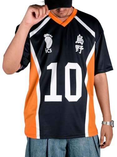 Image of ComicSense Unisex Anime Oversize Jersey T Shirts for Men and Women, Karasuno #10 Printed Anime Jersey Tee